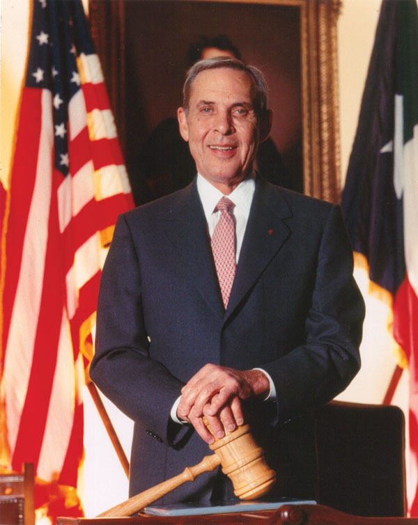 Official portrait of Lieutenant Governor Bob Bullock in the Texas Senate chamber. Courtesy of Senate Media Services, W.R. Poage Legislative Library, Bob Bullock Archive, Baylor University, Waco.
