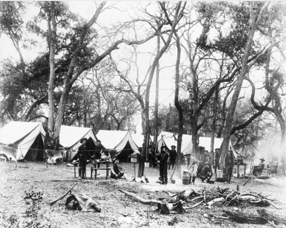 As more people moved into West Texas and settlements on the Texas frontier grew, the Rangers continued to patrol rural areas looking for cattle thieves and other lawbreakers. While out on patrol the Rangers camped in tents just as they had done for decades. Image courtesy General Photograph Collection, UTSA Special Collections