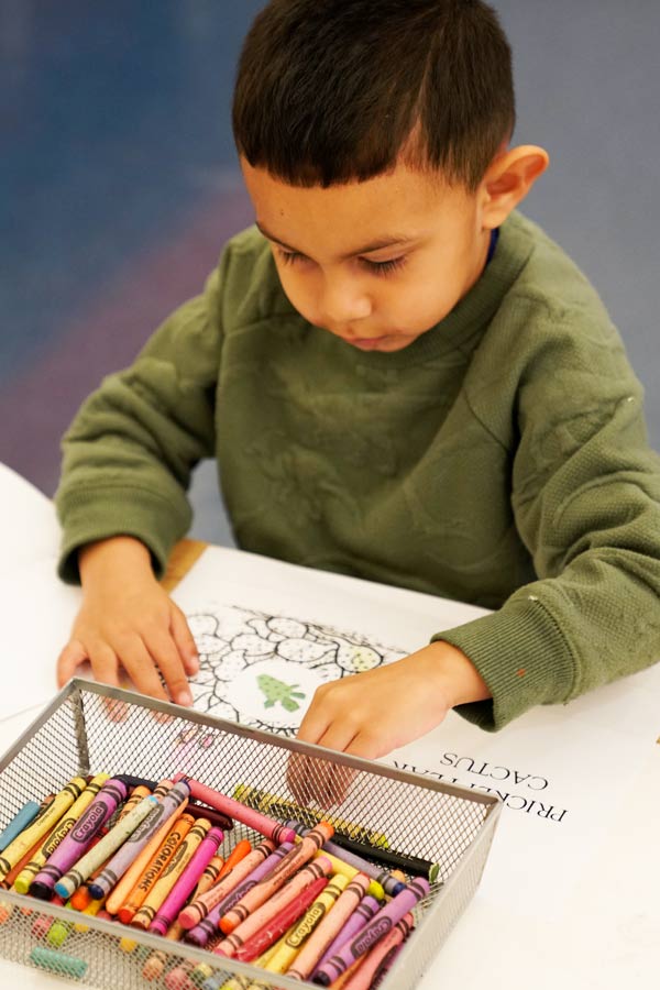 a young boy doing a coloring craft