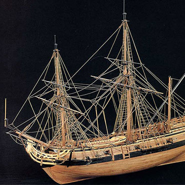 This scale model of La Salle's ship, La Belle, is on view at the Bullock Museum. Photograph by Jean Boudriot.