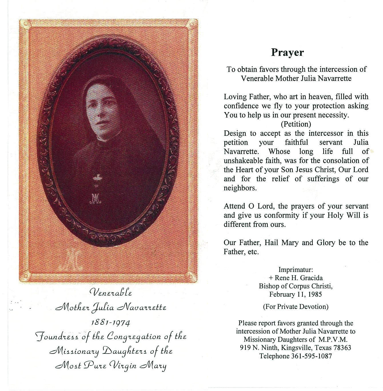 Mother Julia Prayer Card