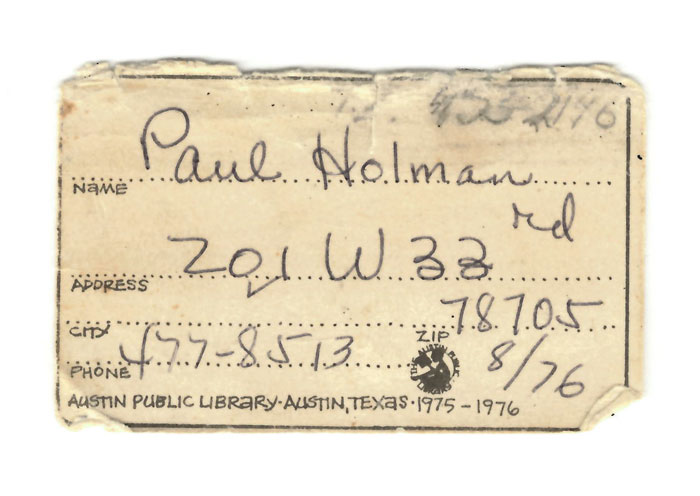 1975 Austin Public Library card.