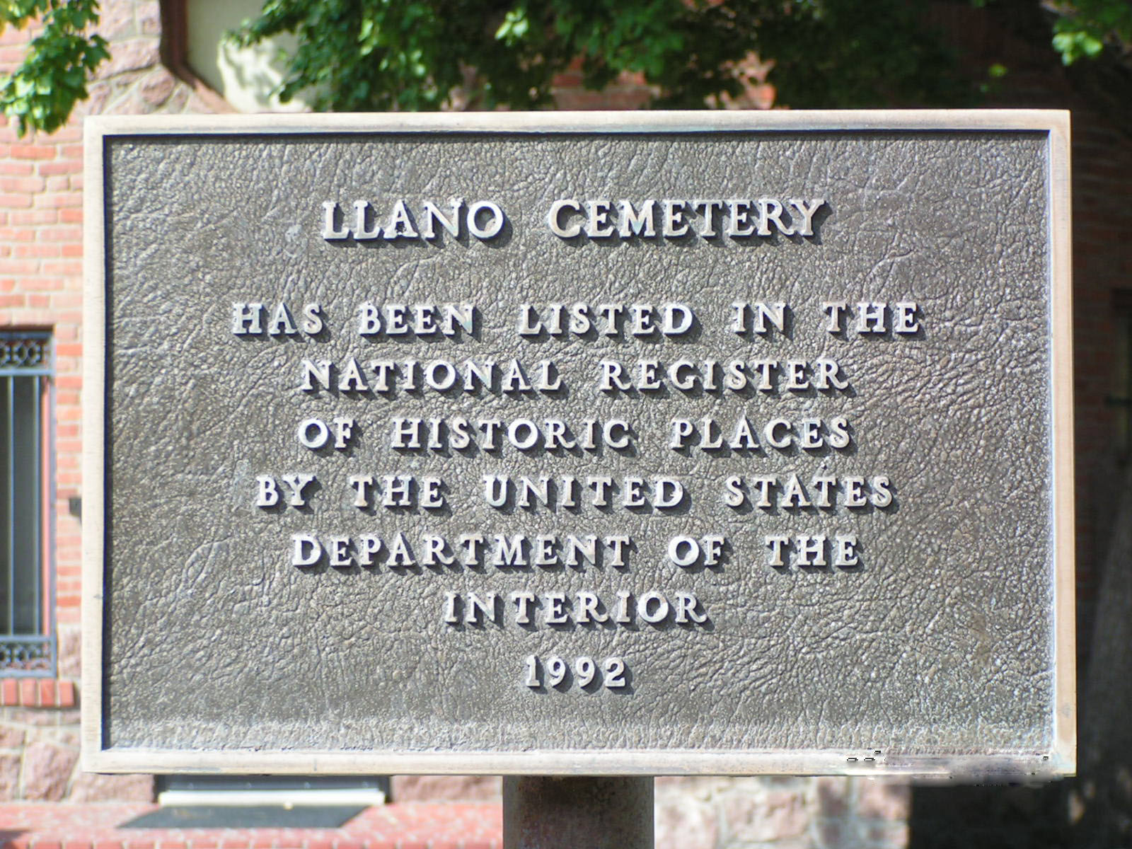 National Register of Historic Places plaque at the Llano Cemetery.