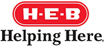 red, white, and black H-E-B "Helping Here" logo