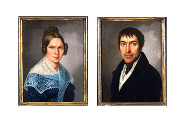 Oil on walnut portraits of Caroline and Wilhelm Bruckisch, German immigrants to New Braunfels
