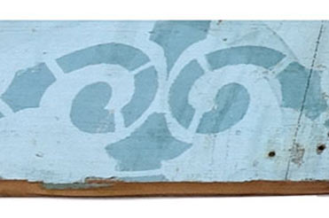 Blue and white hand-painted church ceiling board from Panna Maria, ca. 1877