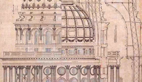 Architectural drawing of the Texas State Capitol - detail