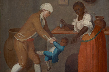 Painting by Francisco Clapera of a family in Spanish Colonial Texas