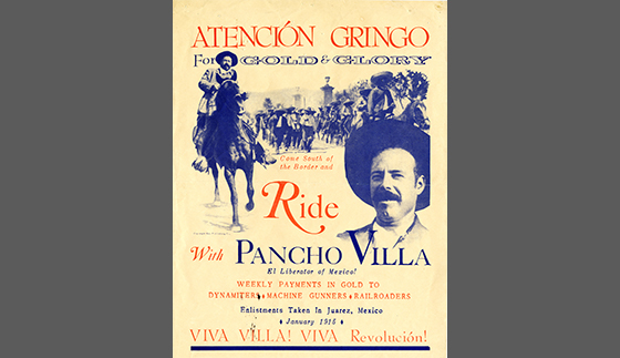 Ride with Pancho Villa” recruitment poster | Bullock Texas State 