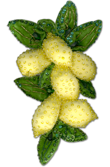 Sewn lemon-themed fabric corsage