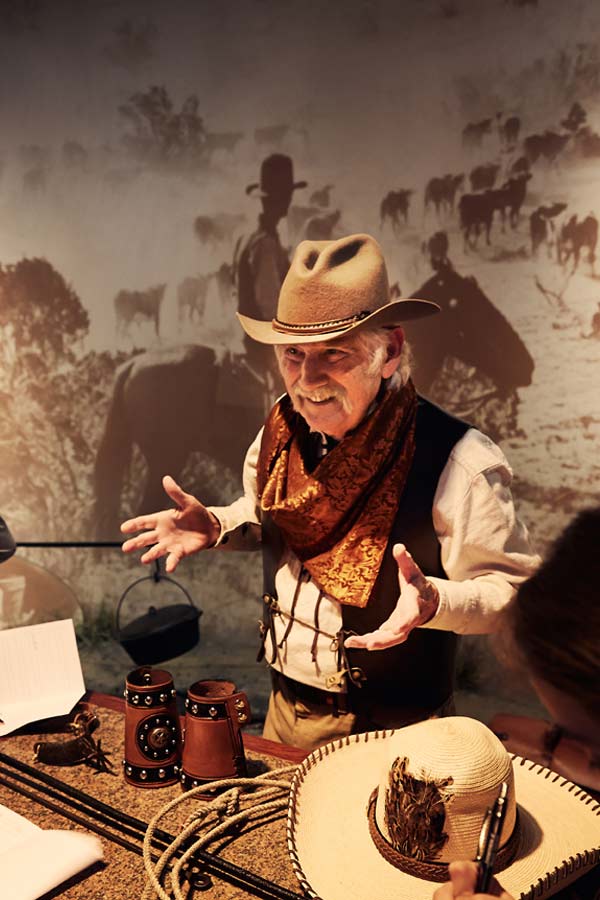 Man wearing a Texas Cowboy outfit during the Bullock Museum's Living History Day