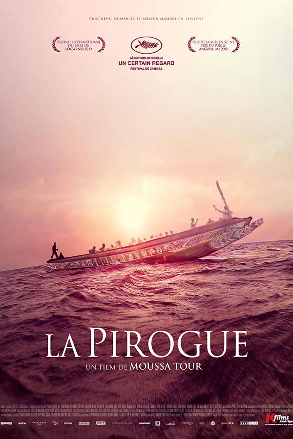 Movie poster of a pirogue (boat) on the open water 