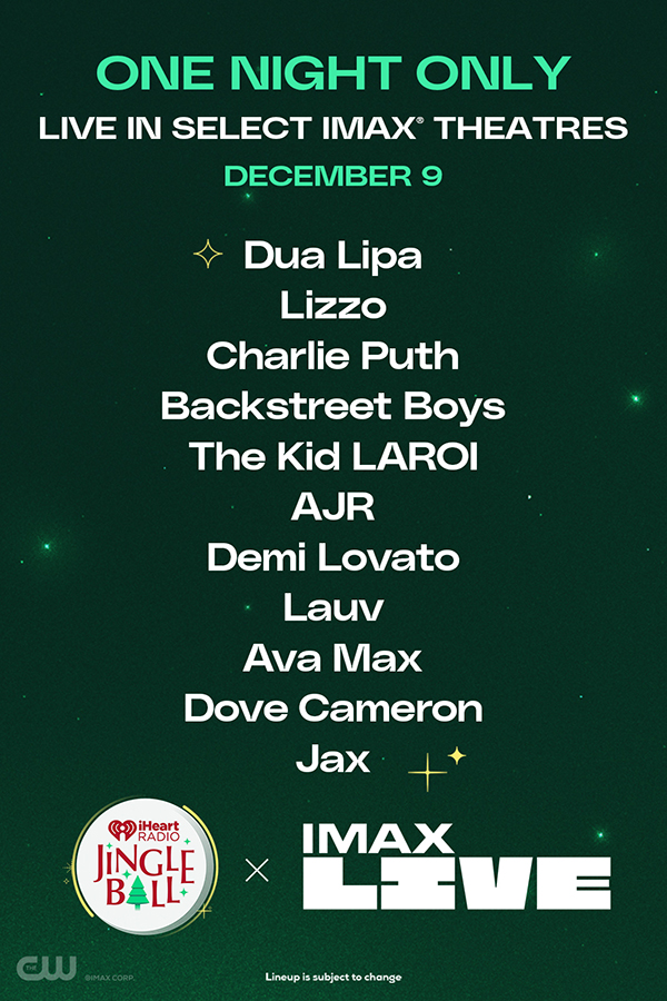 dark green event poster listing the names of the artists performing