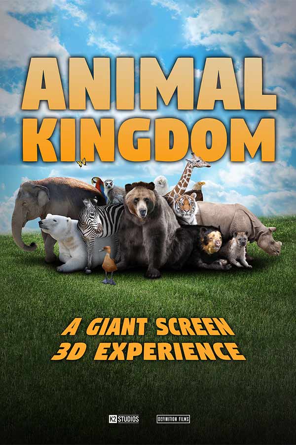 poster of the film "Animal Kingdom" of animals in a group such as a bear, zebra, giraffe, tiger, polar bear, elephant, and rhino