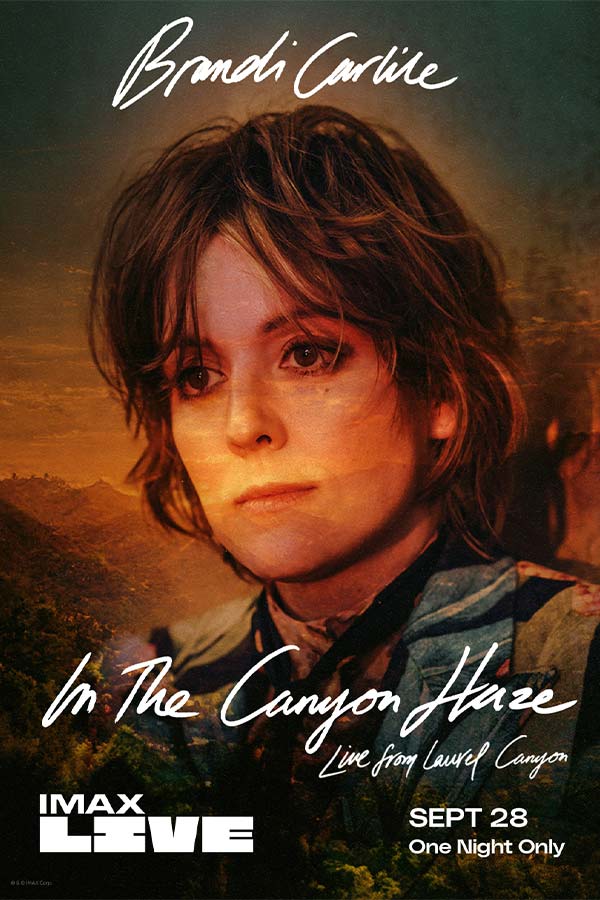 poster for Brandi Carlile: In the Canyon Haze IMAX Live event of a woman against a mountain, sunset background