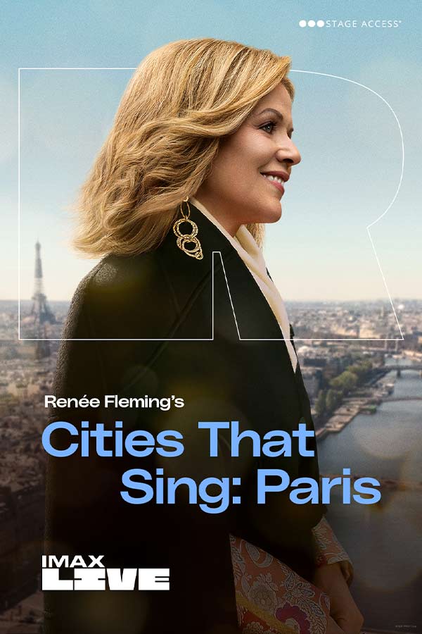 Renee Fleming, a woman with blonde hair in front of a background of Paris