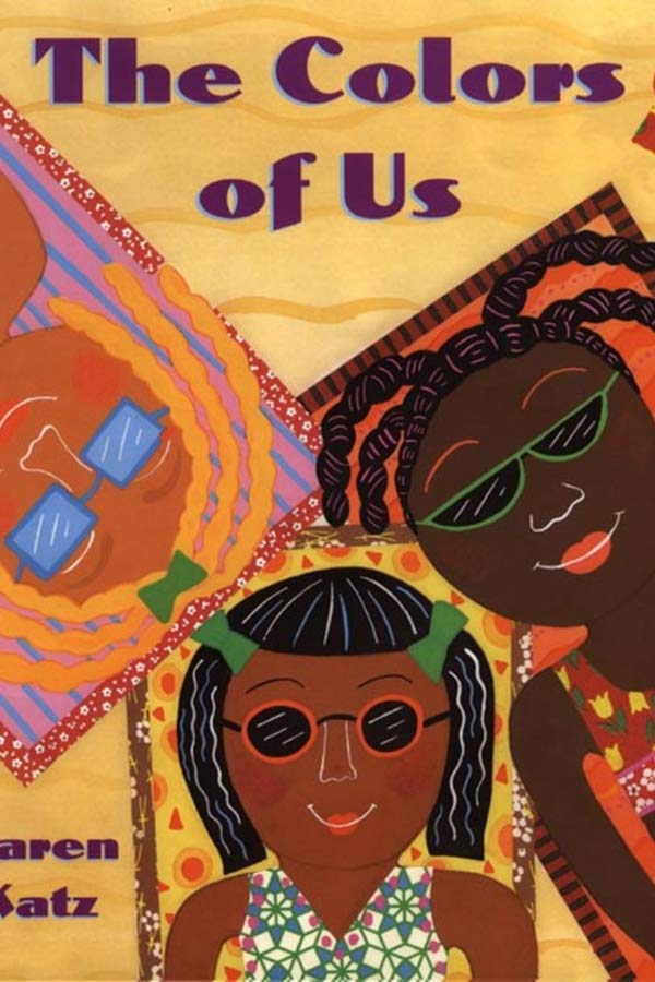 Graphic of three children wearing sunglasses on a tan background, text that reads, "The Colors of Us"