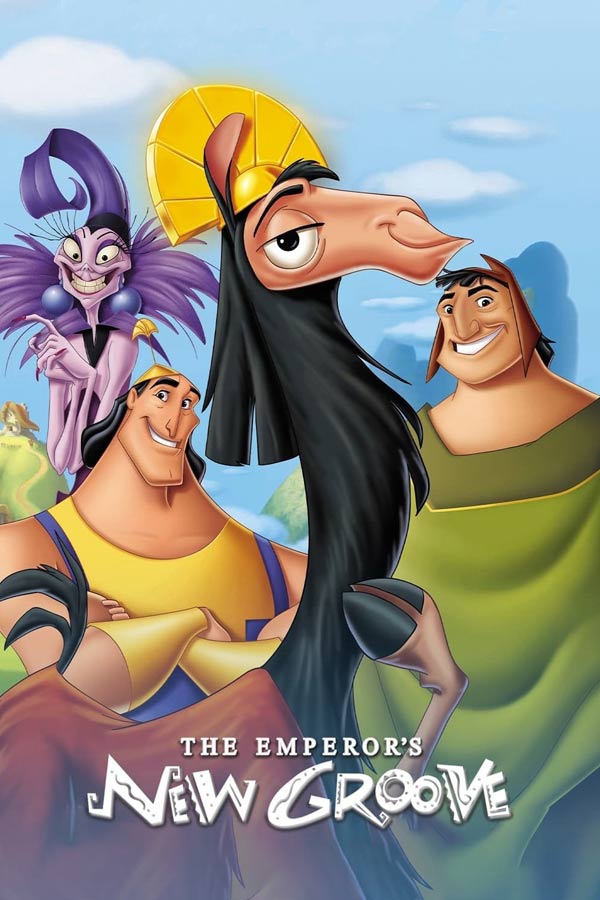 poster from the film "The Emperor's New Groove" with film characters smiling together
