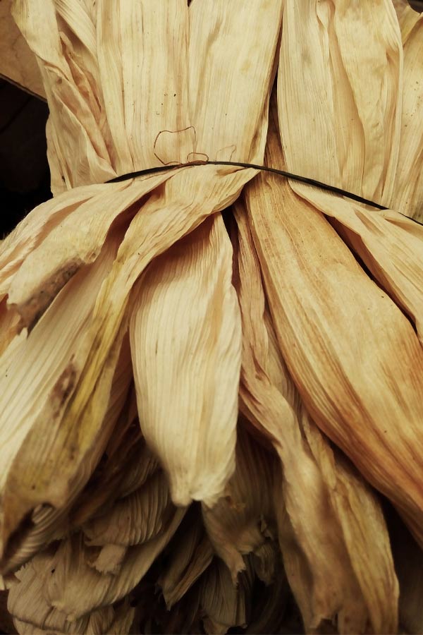 pile of dried corn husks on a black background