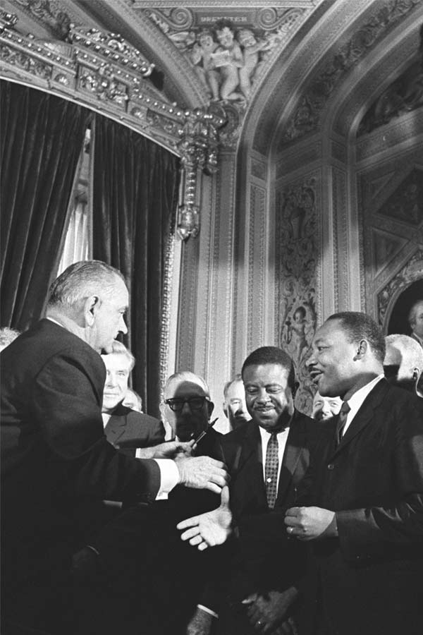 LBJ and MLK at signing of Civil Right Act