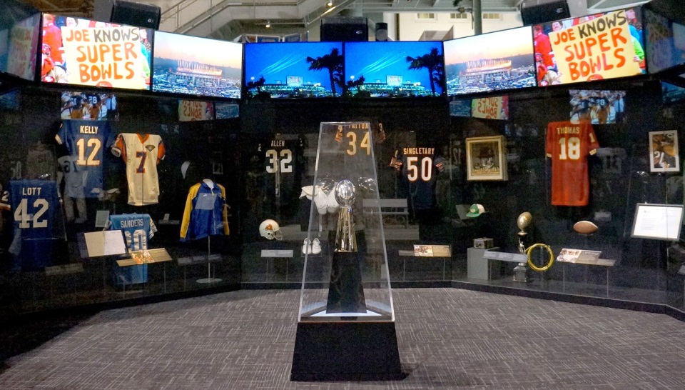  An iconic Vince Lombardi trophy is one of the artifacts from the Pro Football Hall of Fame exhibition on view at the Bullock Museum in Austin.