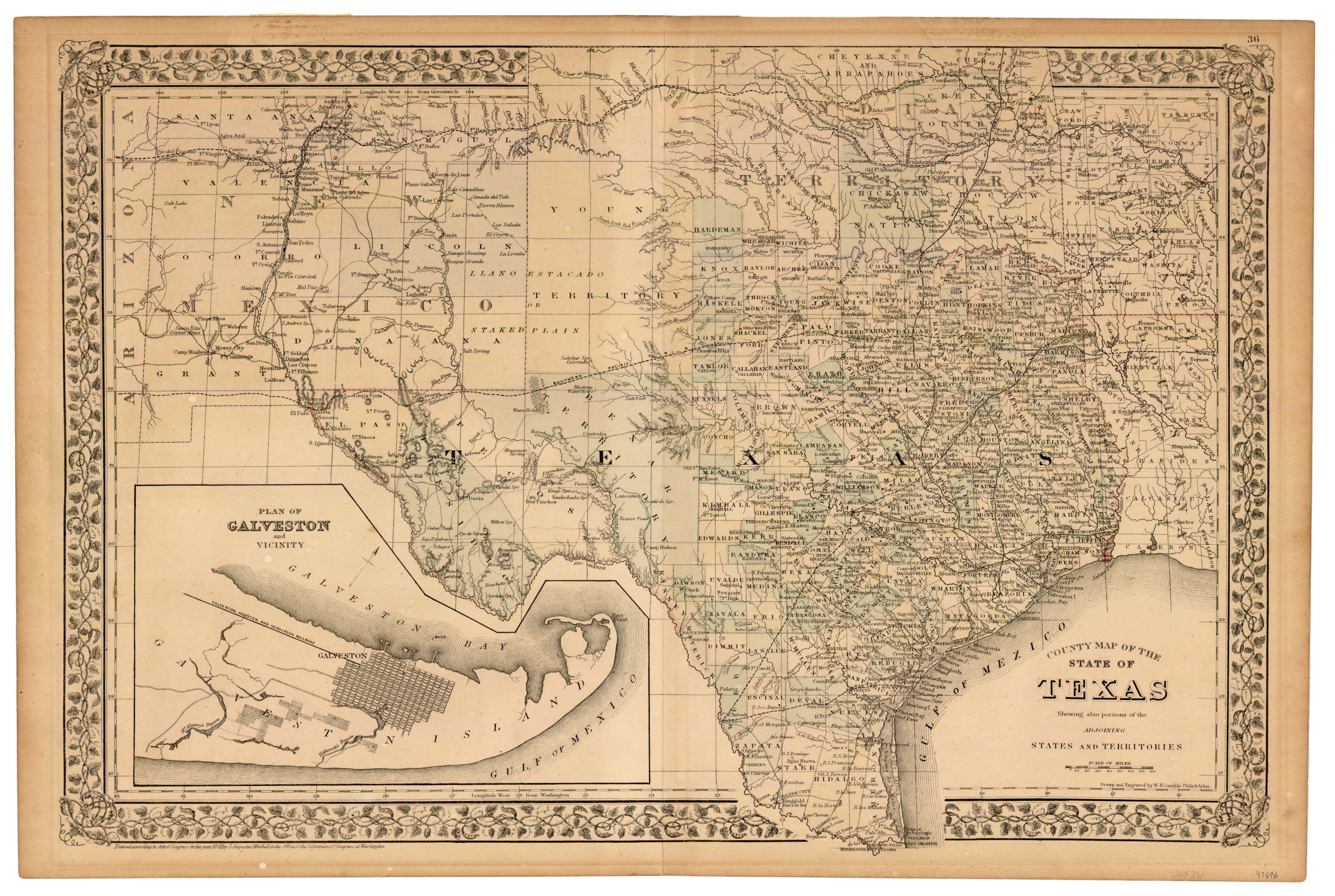 "County Map of the State of Texas Showing also portions of the Adjoining States and Territories," GLO Map 93696