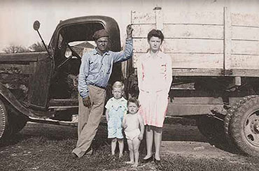 Cedar Choppers Cover- 1950s family in front of a truck