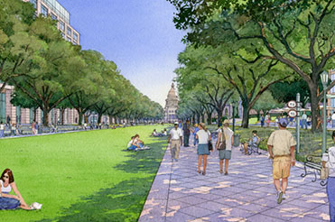 Artist rendering of new pedestrian greenspace