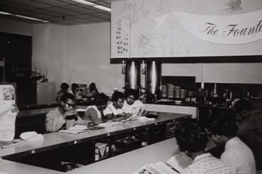 black and white photo of African American students doing a lunch counter sit-in