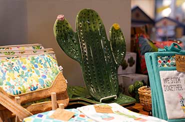 cactus themed products on display in the Bullock Museum Store