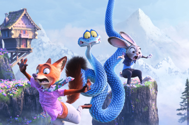 Graphic of a fox, snake, and rabbit about to fall from a high distance, they have animated expressions.
