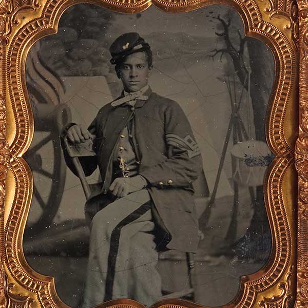 Sixth Plate Tintype Portrait of an Unidentified African American First Sergeant, United States Colored Troops. Courtesy The Nau Civil War Collection, Houston