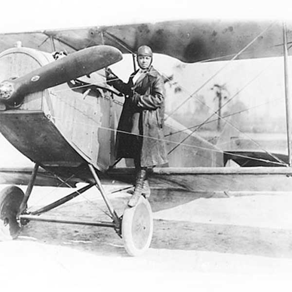 Create your curriculum with Texas history resources. Photograph of Bessie Coleman with her Curtiss “Jenny” biplane, ca. 1924. Image courtesy National Air and Space Museum, Smithsonian Institution