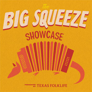 The Big Squeeze Showcase logo of an armadillo with an accordion for its back
