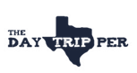 black and white logo of the shape of Texas with the words "The Day Tripper" overlayed