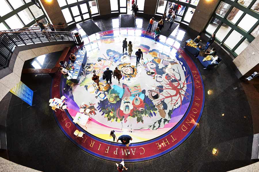 A unique 40-foot diameter terrazzo design is centered in the floor of the Bullock Museum rotunda.