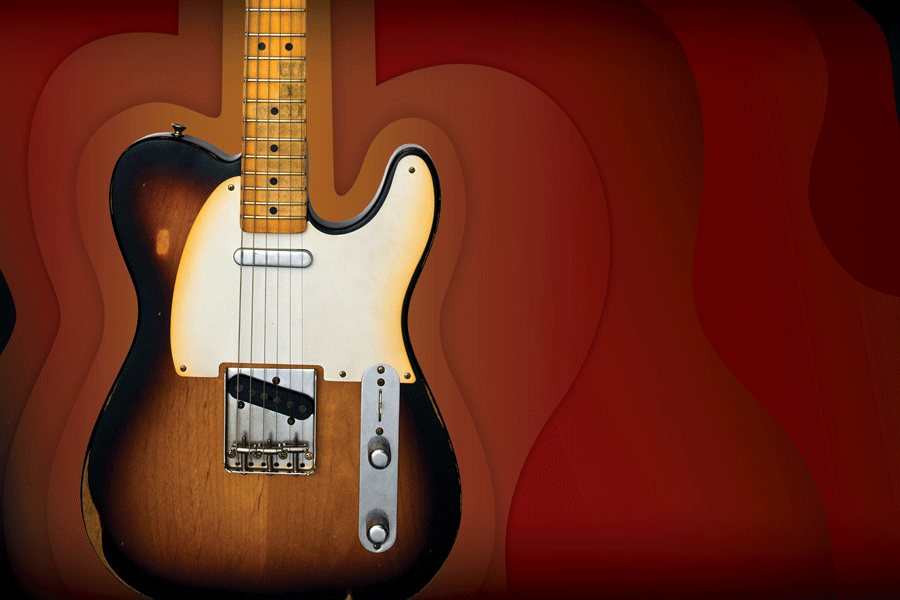 Electric guitar on a red background