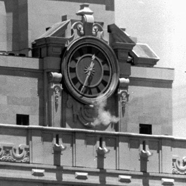 Puffs of white smoke as Whitman fired from the Tower. (AP)